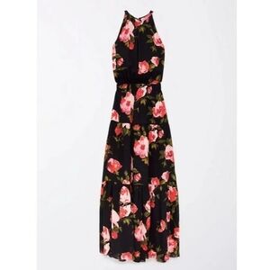 Wilfred Black Maxi Dress with Pink and Orange Floral Design